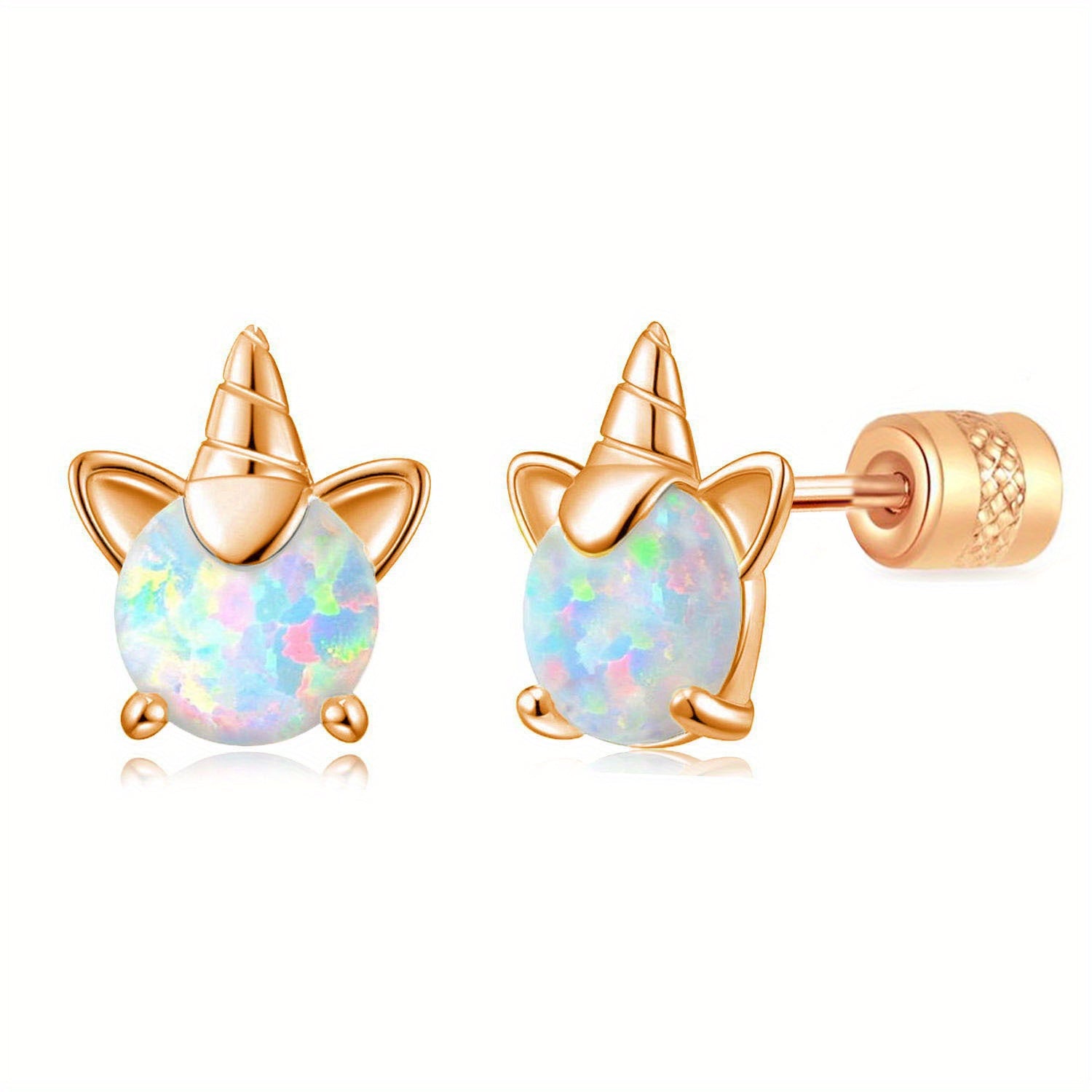 Unicorn Earrings 925 Silver Fire Opal Stud Hypoallergenic for Girls Women