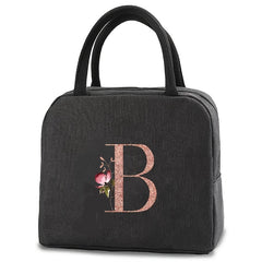 Glittery Letter B Insulated Lunch Bag with Floral Design