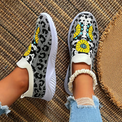 Leopard Print Slip On Sneakers Lightweight Walking Shoes