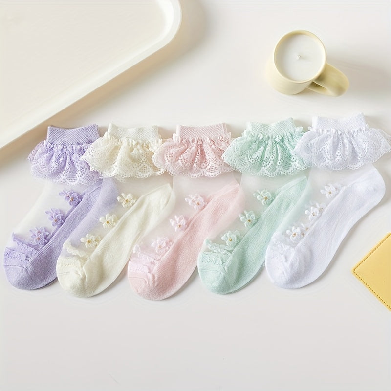 2 Pairs Girls Kids Ice Silk Lace Ruffled Princess Socks
