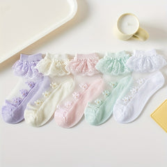2 Pairs Girls Kids Ice Silk Lace Ruffled Princess Socks