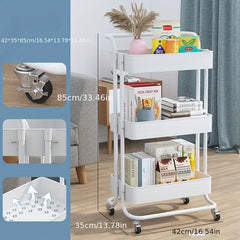 3 Tier Utility Cart Rolling Organization Cart Handle Wheels Storage Shelves