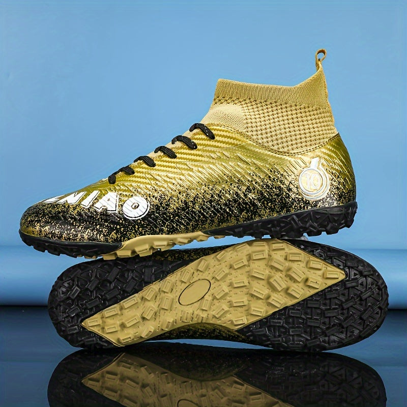 Boy's High Top Turf Football Boots Anti-Skid Lace Up TF Soccer