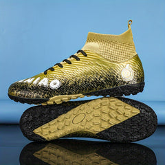 Boy's High Top Turf Football Boots Anti-Skid Lace Up TF Soccer