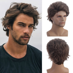 Men's Brown Short Curly Hair Wig for Daily Wear & Parties