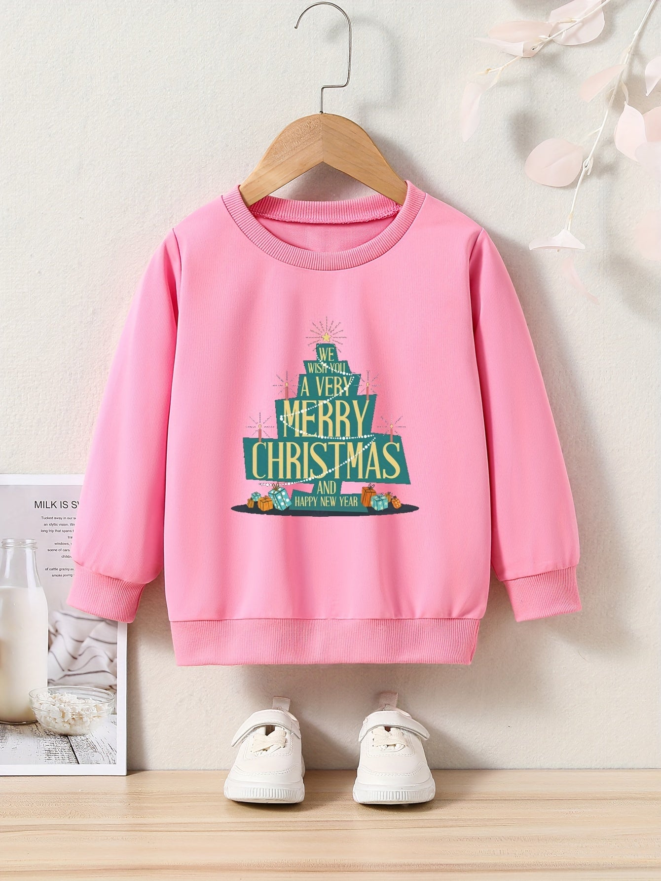 OERYUI Christmas Tree Graphic Long Sleeve Sweatshirt Girls Boys Kids Sports