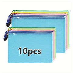 10pcs Mixed A4 & A5 Mesh Zip File Bags for School & Office Supplies