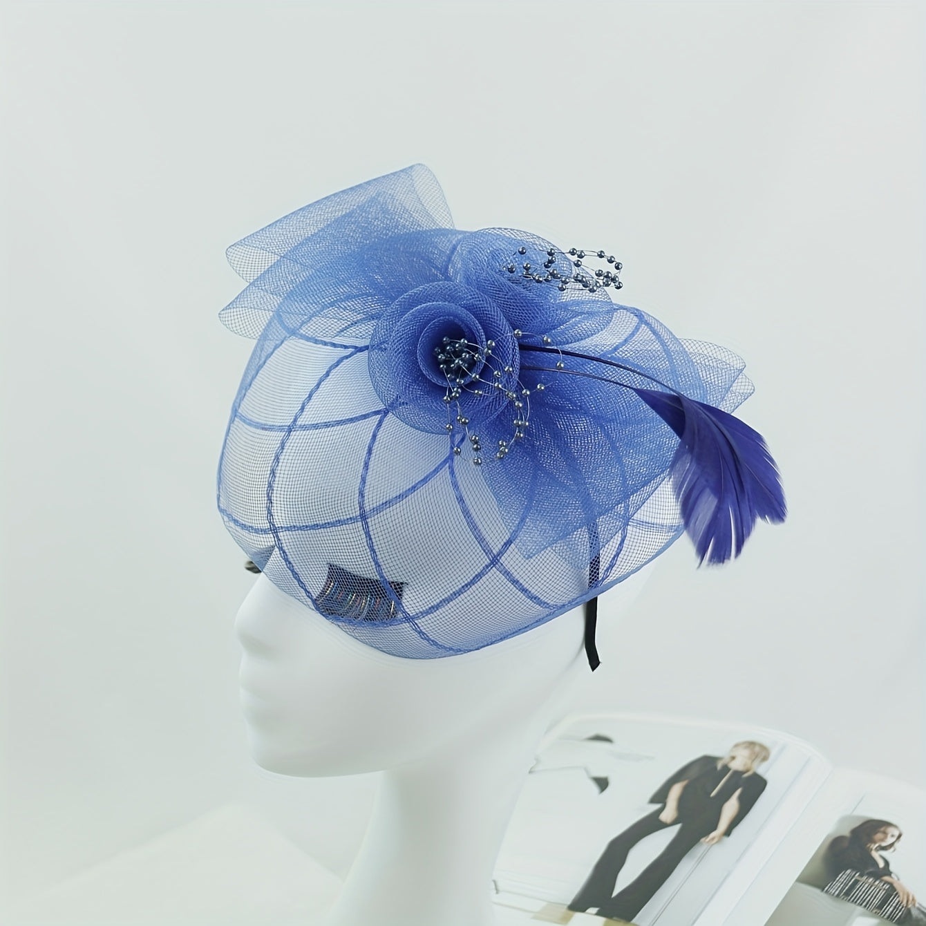 Boho Mesh Bridal Hat with Lace & Flowers for Weddings & Events