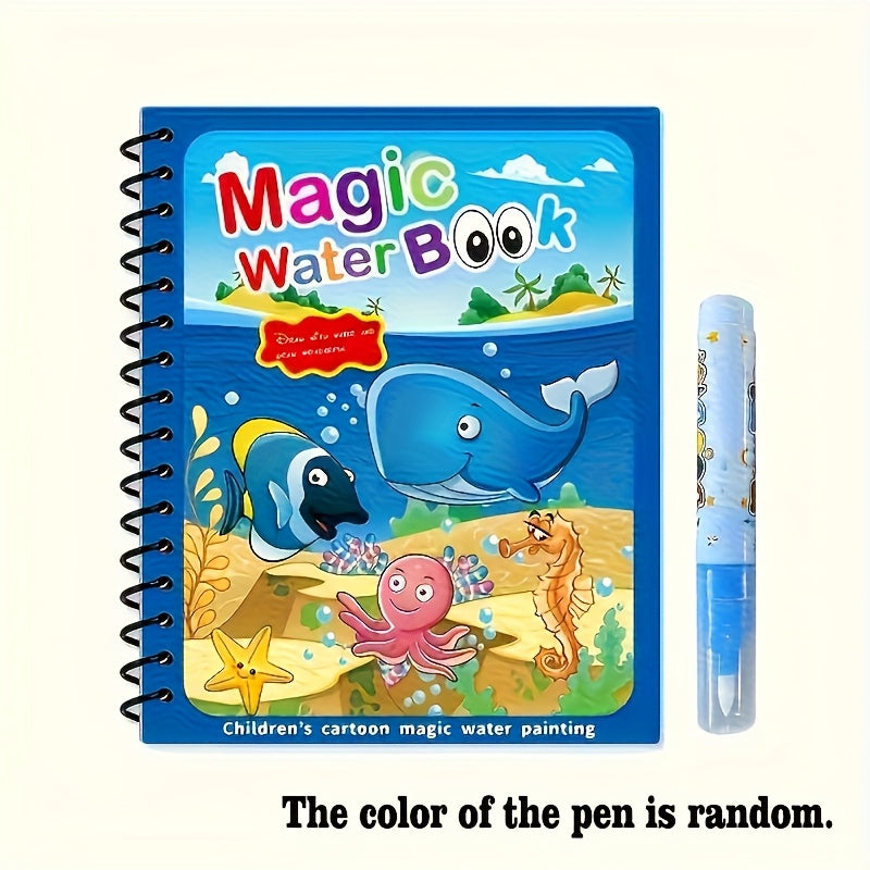 6pcs Water Painting Activity Books with Colorful Pens - Animals & Nature Themes