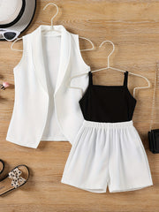 3pcs Toddler Girls Vest & Shorts & Cami Set Summer Clothes