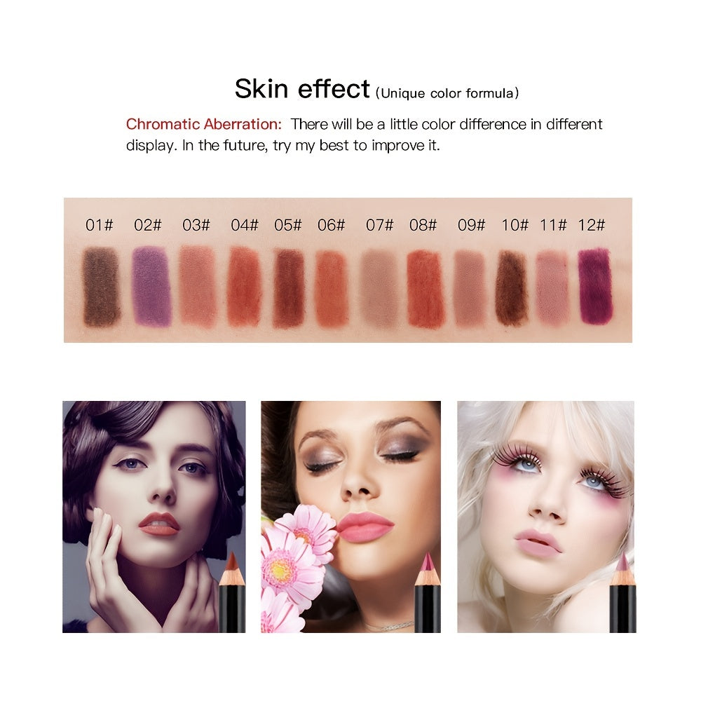 12 Nude Matte Lipstick Pencil Lip Contouring Waterproof