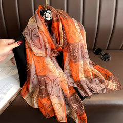 Butterfly Print Gauze Scarf Sunscreen Shawl Classic Windproof Head Wrap