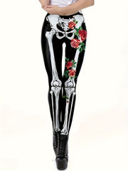 Skull & Floral Print High Rise Leggings