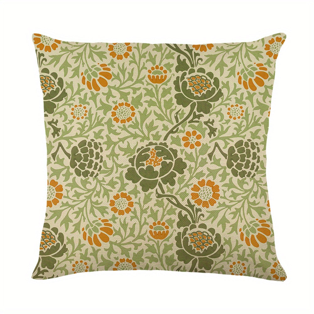 Bohemian Flowers Leaves Print Pillow Case Yellow Green 100% Polyester