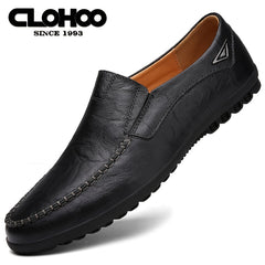 CLOHOO Personalized Leather Loafer Shoes Lightweight Rubber Sole