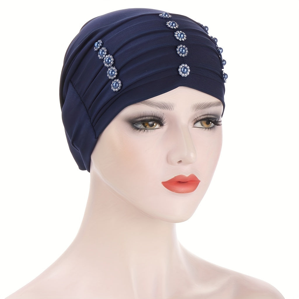 Solid Layer Turban Hijab Cap Flower Decor Head Scarf Lightweight Bonnet