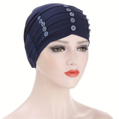 Solid Layer Turban Hijab Cap Flower Decor Head Scarf Lightweight Bonnet