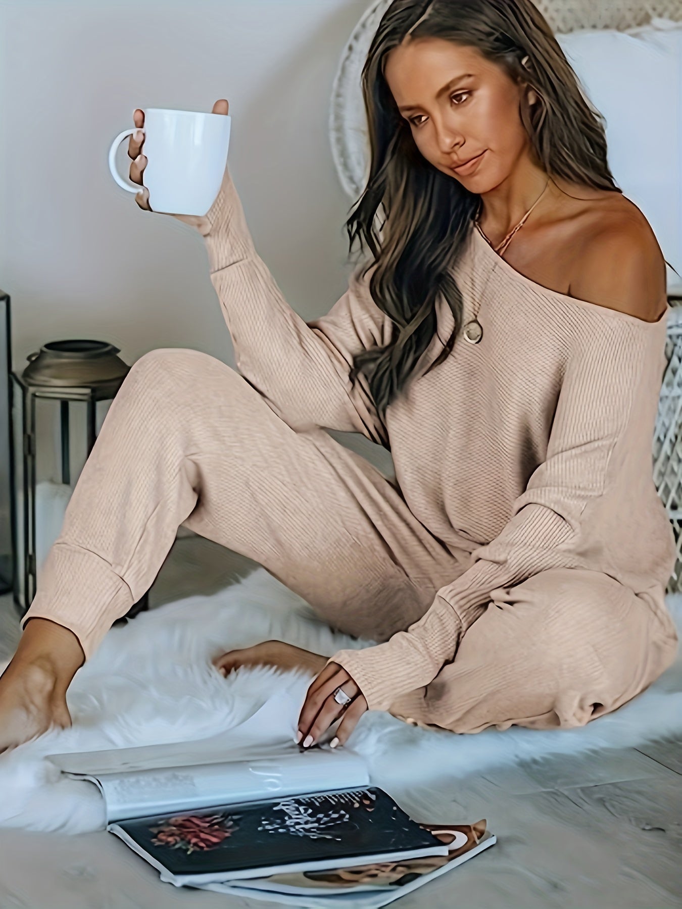 2 Piece Set Solid One Shoulder Top & Pants Outfits