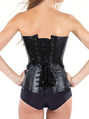 Gothic Leather Strapless Corset Tummy Control Slimmer Lace Up