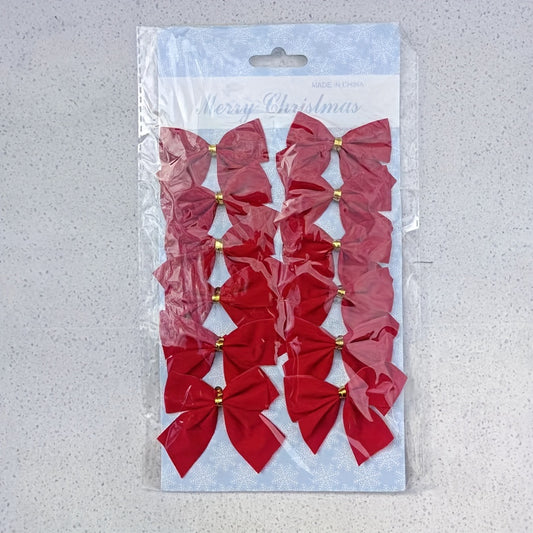 12pcs Bow Christmas Decorations Red Golden Silvery Bows Tree Pendants