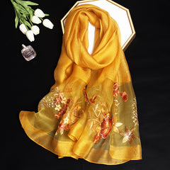 Embroidered Flower Silk Scarf Shawl for Women