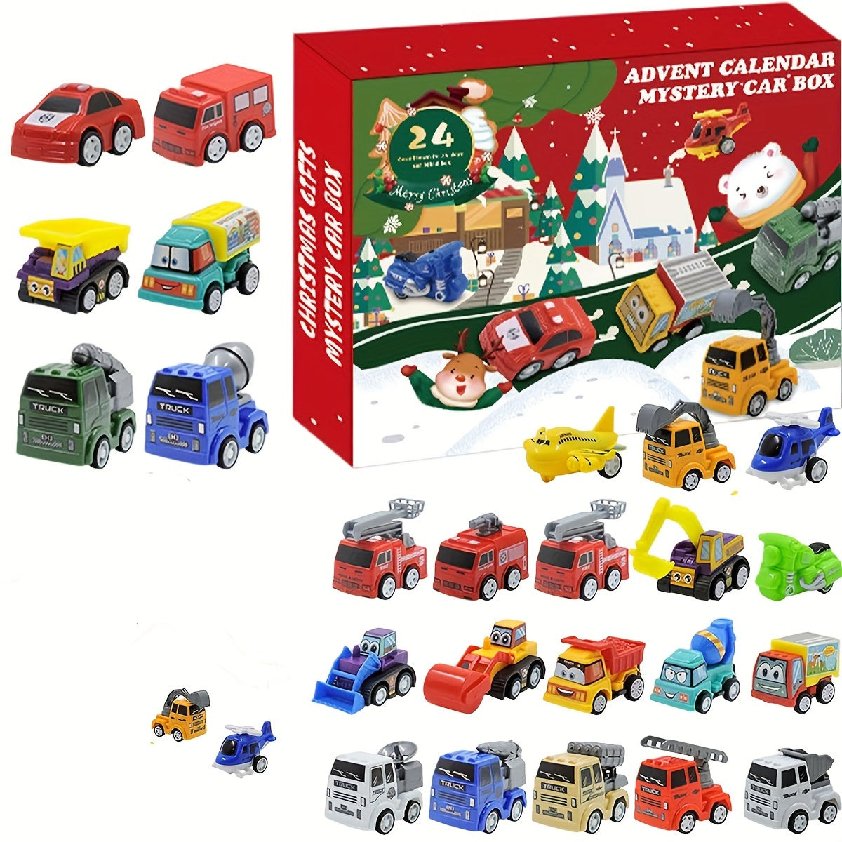 24pcs Holiday Countdown Calendar Excavator Car Christmas Blind Box Gift