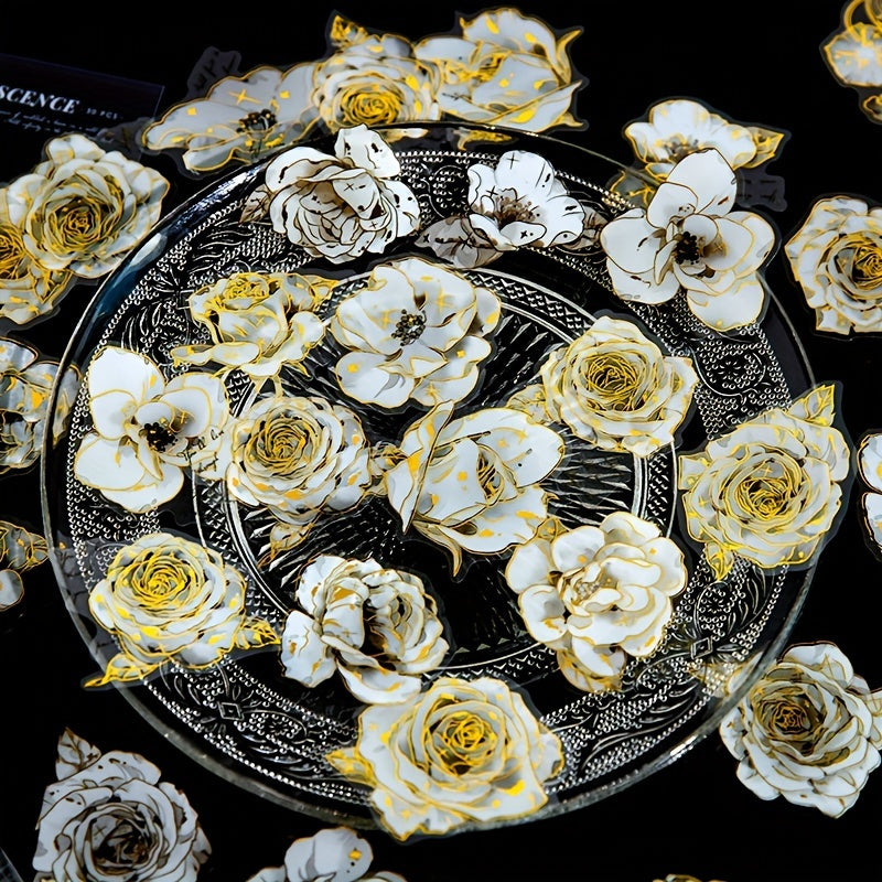 30pcs Flowers Plants Stickers Golden Stamping Lace Dec