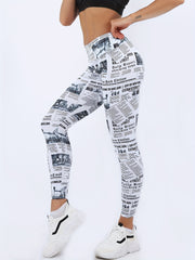 Newspaper Print Leggings Women Yoga Running Tight Pants Activewear