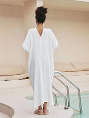 Solid Batwing V Neck Kaftan Cover Up Dress
