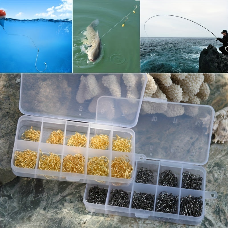 100pcs High Carbon Steel Barbed Fish Hooks Set with Hole in Tackle Box