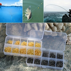 100pcs High Carbon Steel Barbed Fish Hooks Set with Hole in Tackle Box