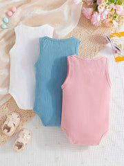 3pcs Baby Boys Cotton Sleeveless Onesie Set Infant Summer Rompers