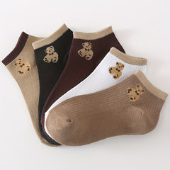 Cartoon Bear Print Low Cut Socks for Women