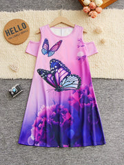 Butterfly Graphic Cold Shoulder Dress for Girls