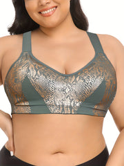 Sparkly Plus Size Sports Bra Full Coverage Padded Criss Cross Back Fitness Bra