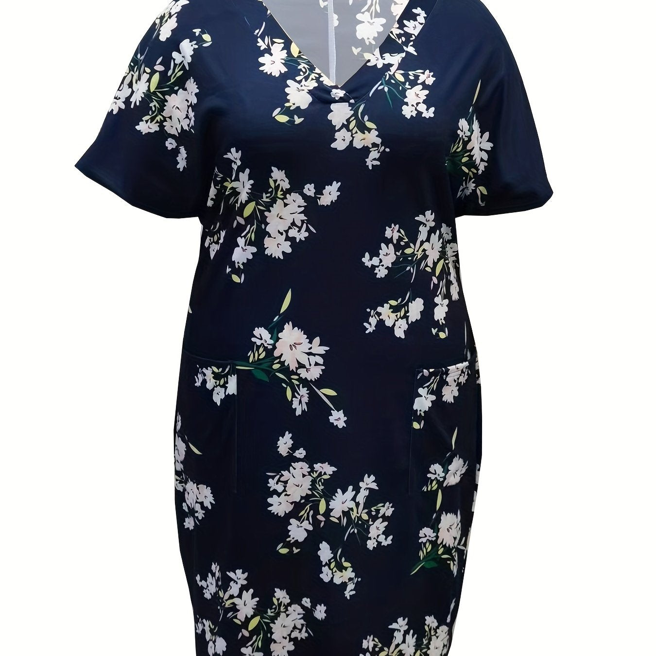 Floral Print V Neck Dress with Pockets
