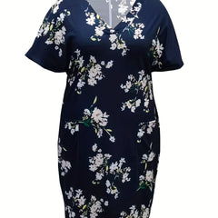 Floral Print V Neck Dress with Pockets