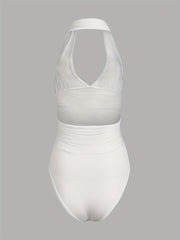 Sexy Deep V Neck Halter Bodysuit for Summer