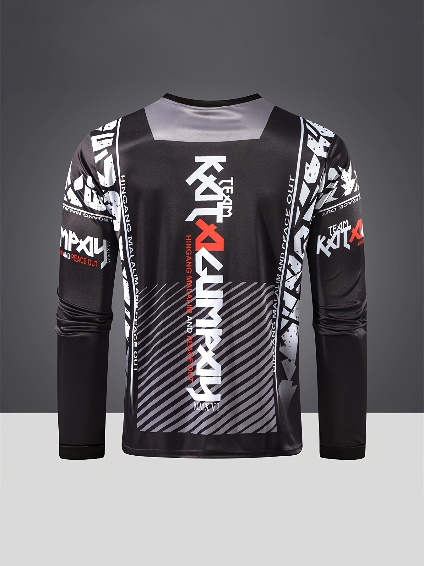 Men's Letters Pattern Shirt for Biking - Moisture Wicking Long Sleeve Crew Neck