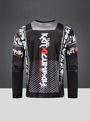 Men's Letters Pattern Shirt for Biking - Moisture Wicking Long Sleeve Crew Neck