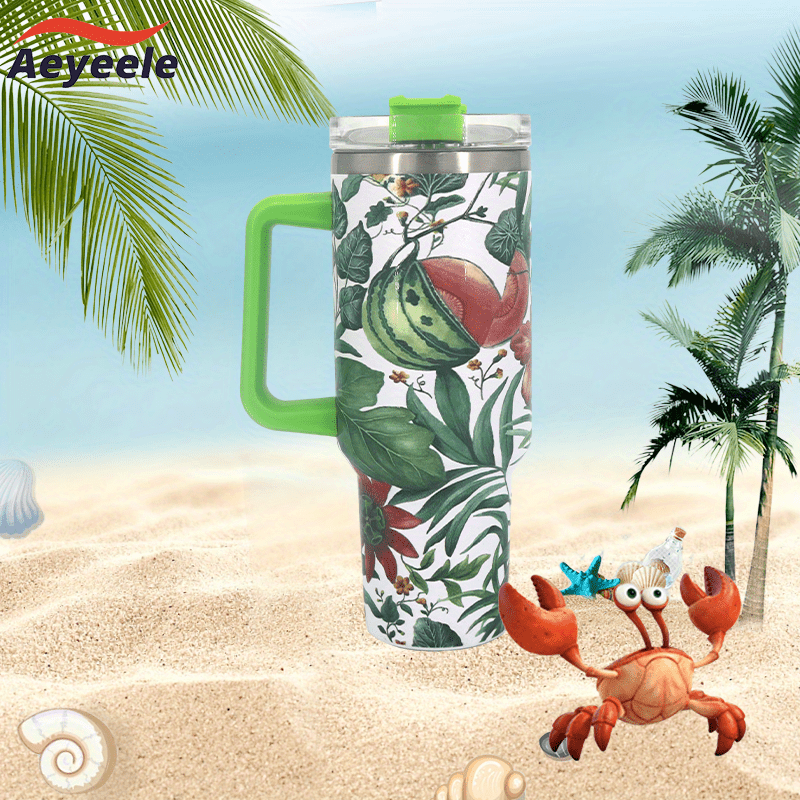 Green Plant Series Stainless Steel Tumbler Insulation Cup With Lid And Straw
