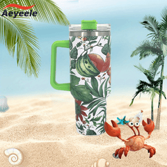 Green Plant Series Stainless Steel Tumbler Insulation Cup With Lid And Straw