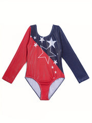 Splicing Star Long Sleeve Gymnastics Romper For Girls