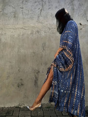 Tie Dye Stripe Cover Up Dress Bat Sleeve Round Neck