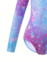 Girls Gradient Graffiti Print Long Sleeve Gymnastics Suit