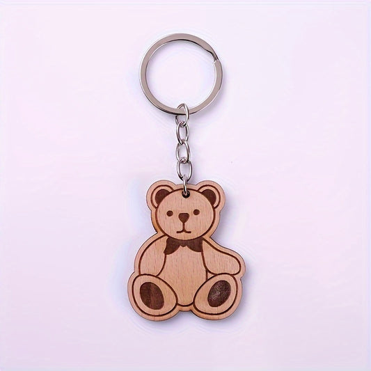 1pc Cartoon Wooden Car Keychain Creative Key Chain Keyring Pendant