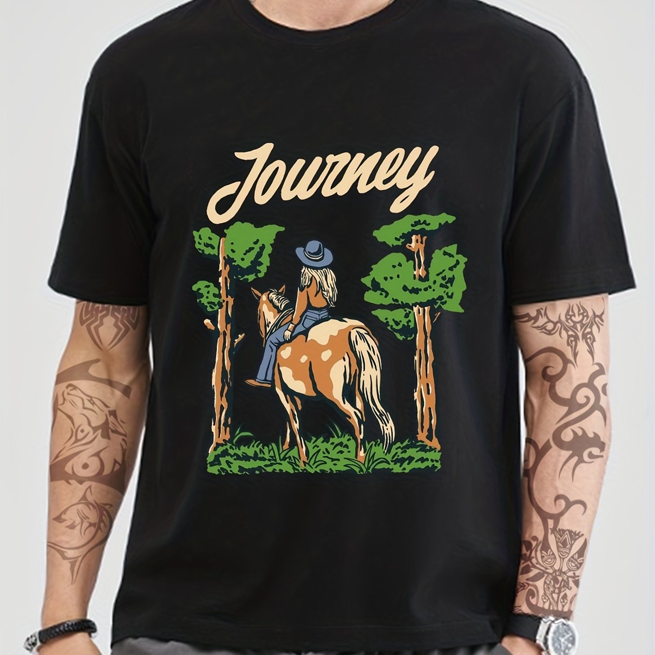 Cotton Comic Journey Print Men's Graphic Crew Neck T-Shirt