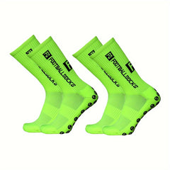 2pairs Men's Sports Socks Soccer Non slip Thick Grip Crew Socks