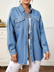 Flap Pockets Long Sleeves Denim Jackets Women's Clothing