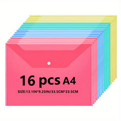 16pcs A4 Transparent Folder Button File Bag for Students Office School Home